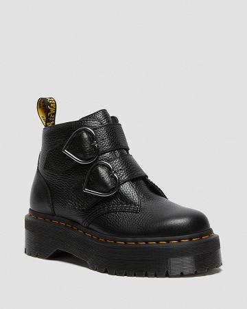 Women's Dr Martens Devon Heart Leather Platform Boots Black | AU 238OKI